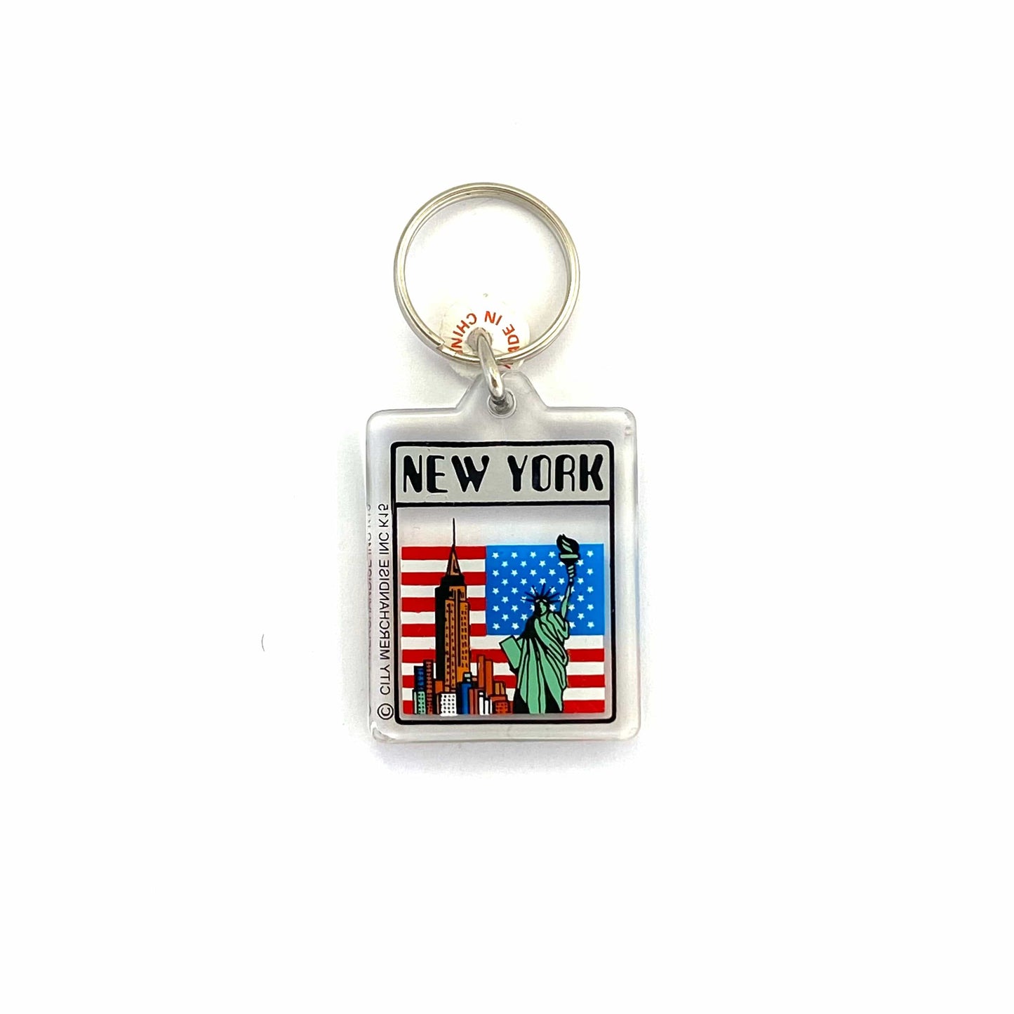 Vintage New York City Travel Souvenir Keychain Key Ring Rectangular Clear Acrylic