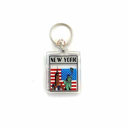 Vintage New York City Travel Souvenir Keychain Key Ring Rectangular Clear Acrylic