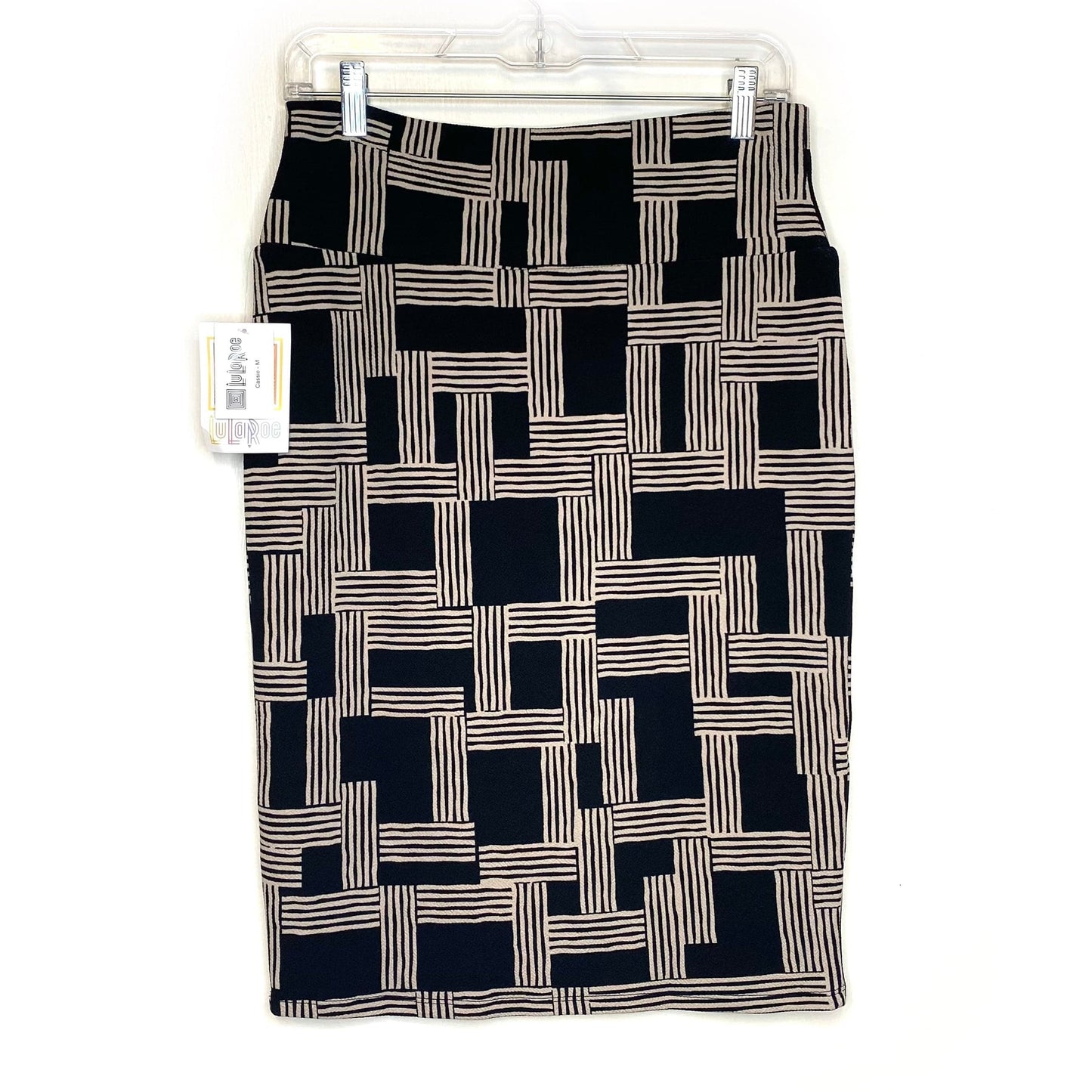 LuLaRoe Womens M Beige/Black Cassie Weave Skirt NWT
