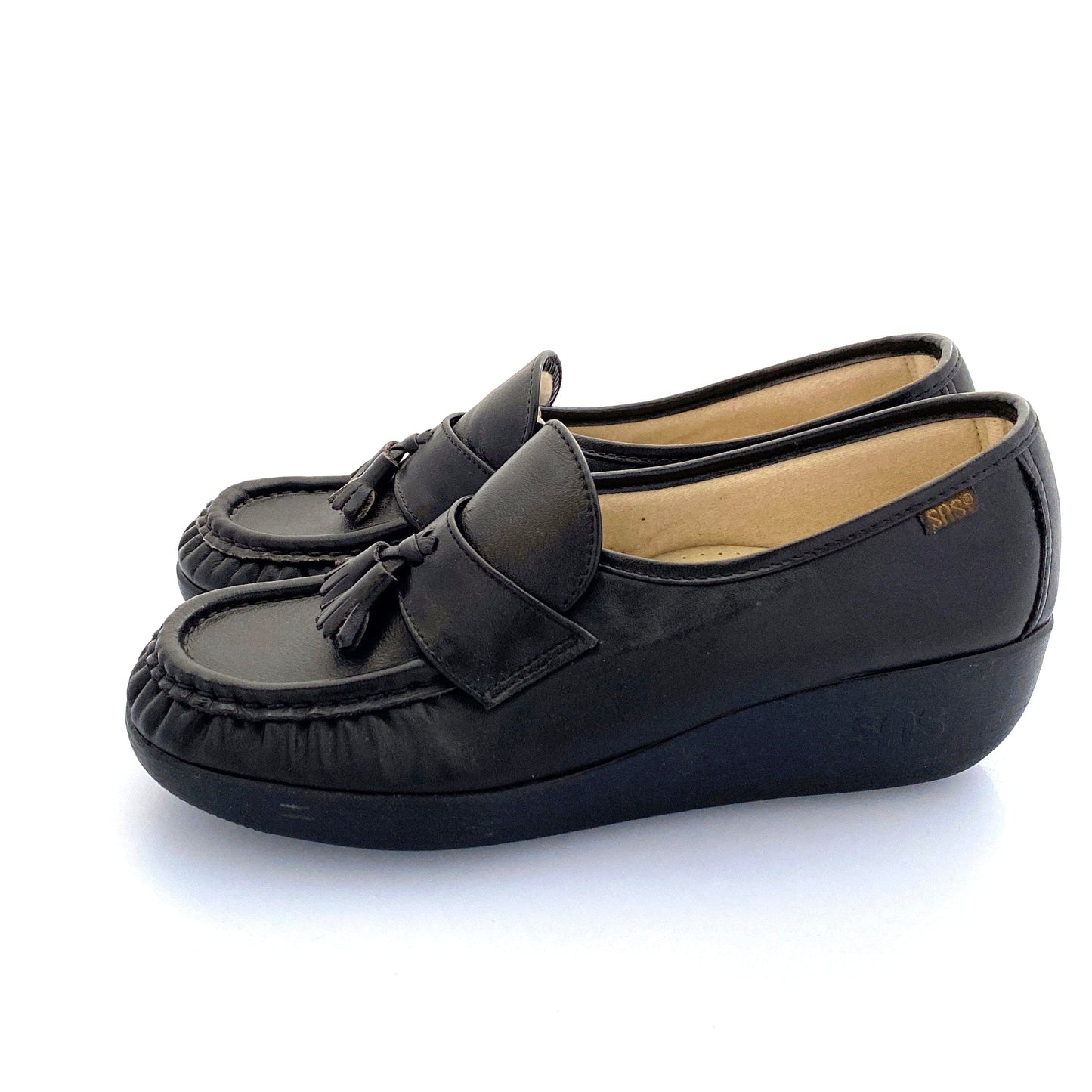 SAS Magic - Womens Tassel Loafers, Size 7N, Black Comfort Shoes Leather Lace Up NIB