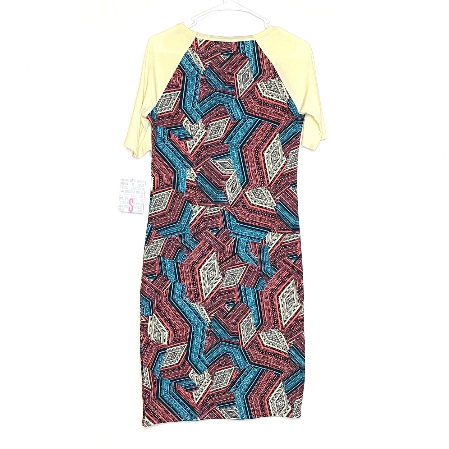 LuLaRoe Julia Bodycon Dress | S (4-6) | Yellow/Blue/Red | Geometric | NWT