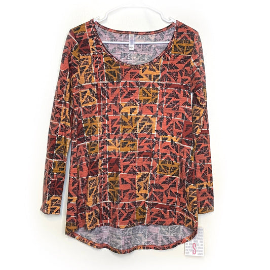 LuLaRoe Womens S Orange Lynnae Geometric T-Shirt L/s NWT