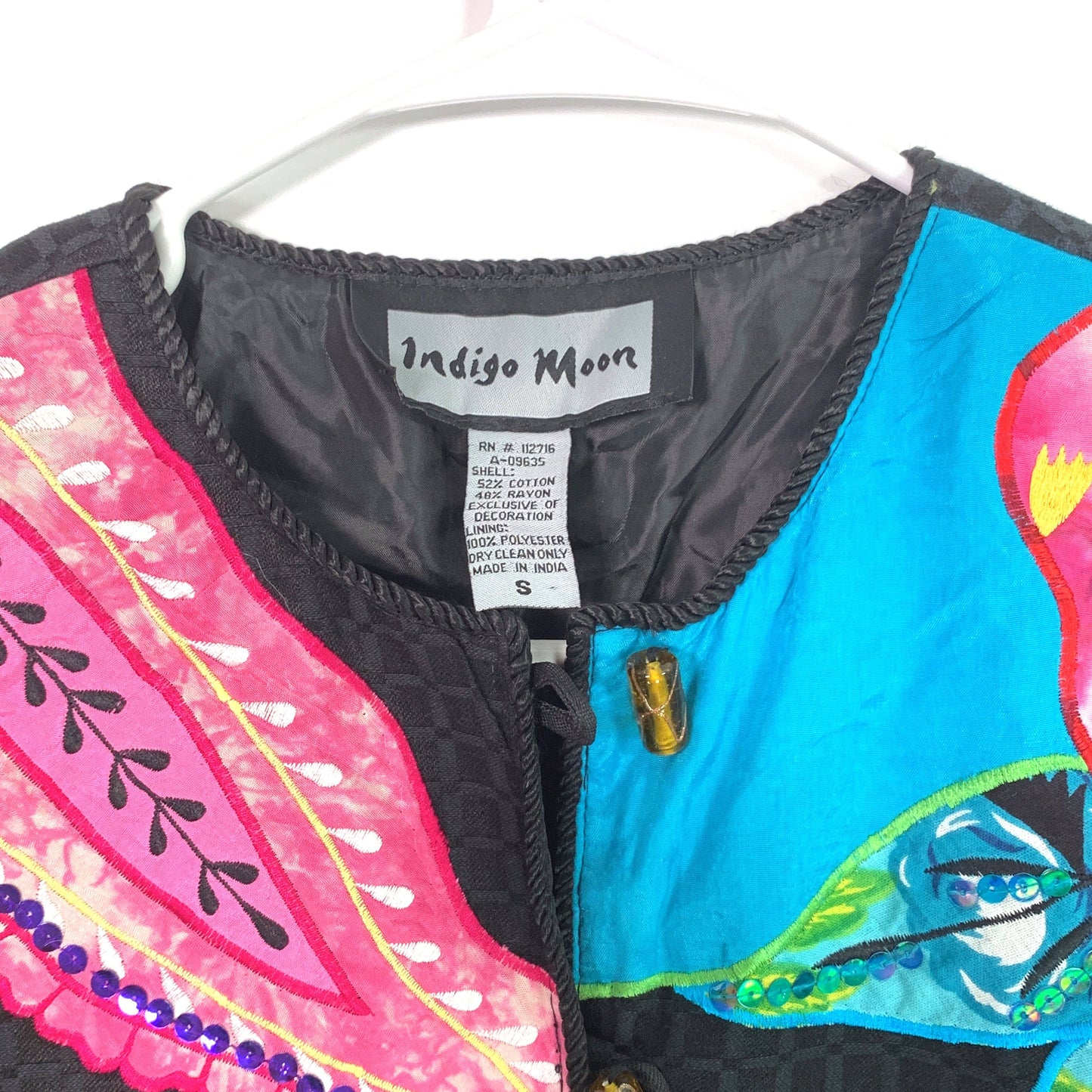 Flattering Indigo Moon Womens Embroidered & Embellished Button-Up Jacket Size Small Floral Black