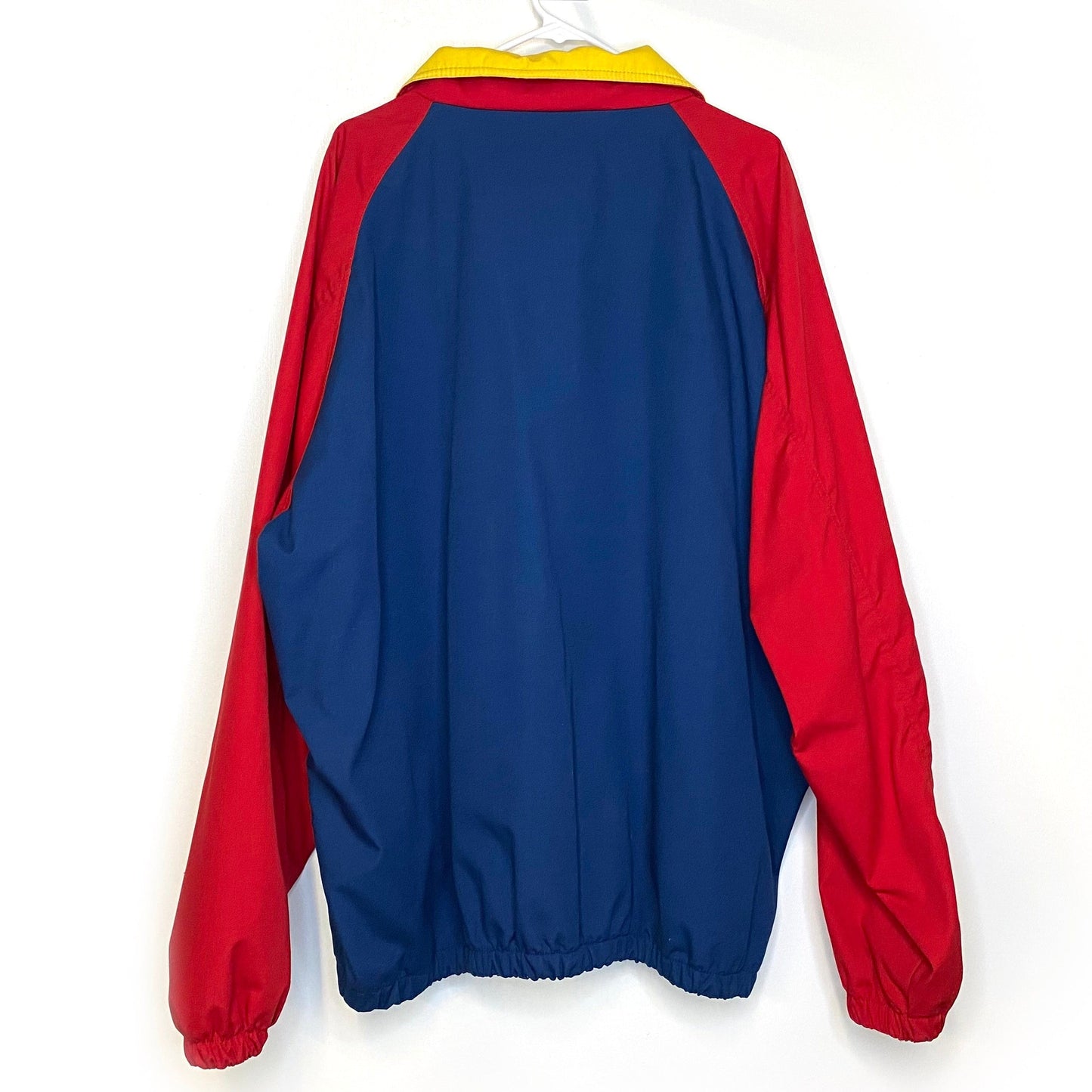 Vintage 1990's Dunbrooke “FIRST DATA CORP” Logo Mens Size 3XL L/s Zip-Up Jacket Red/Yellow/Blue Colorblock