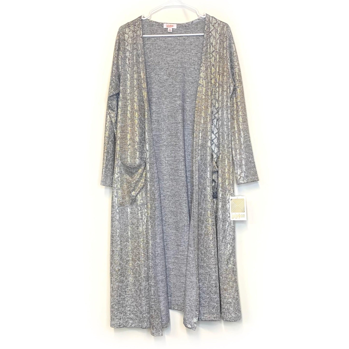 LuLaRoe Womens M ELEGANT Silver/Gray Sarah Geometric Cardigan L/s NWT