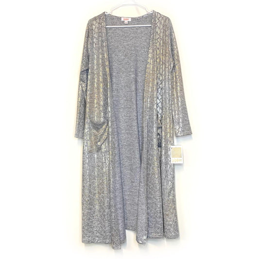 LuLaRoe Womens M ELEGANT Silver/Gray Sarah Geometric Cardigan L/s NWT