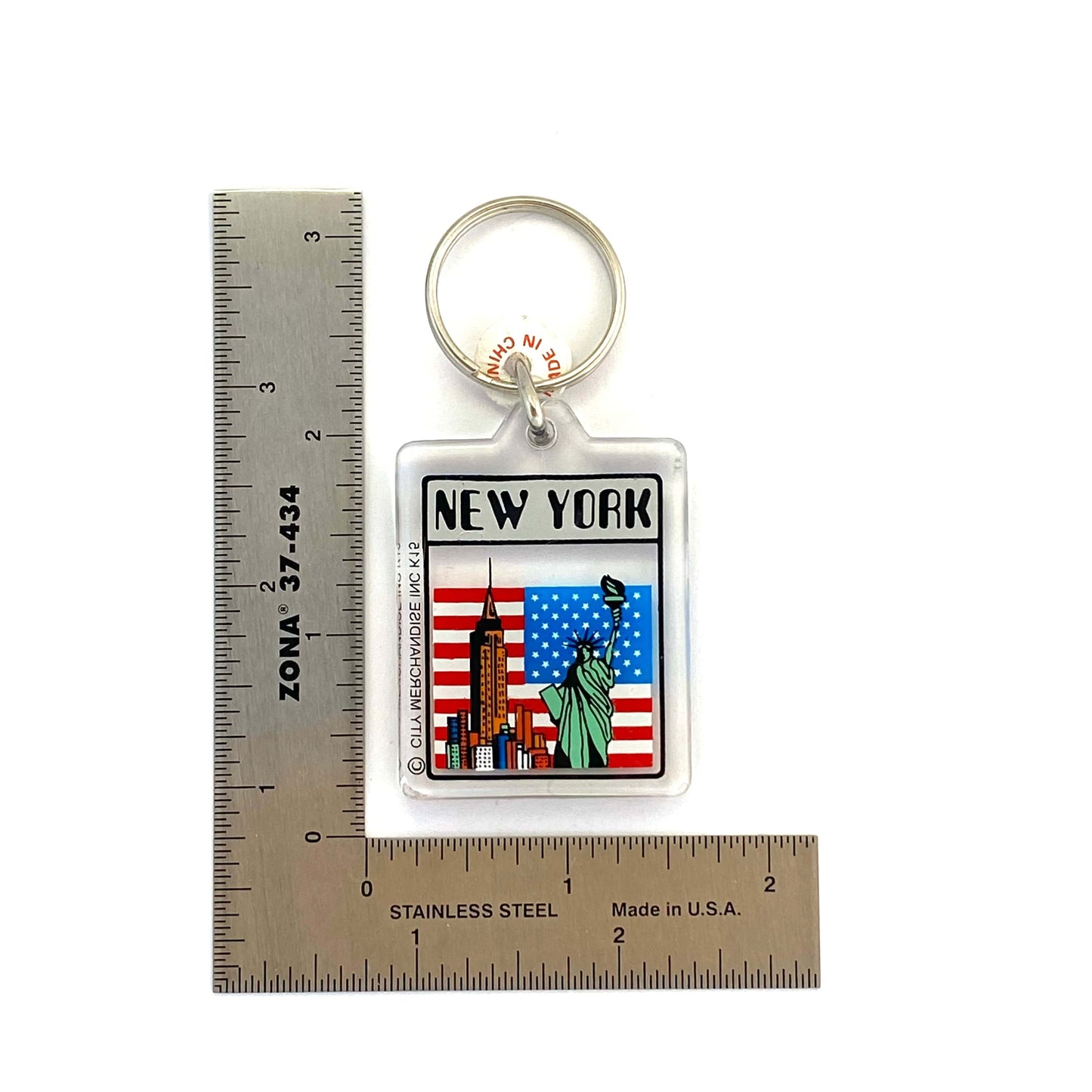 Vintage New York City Travel Souvenir Keychain Key Ring Rectangular Clear Acrylic