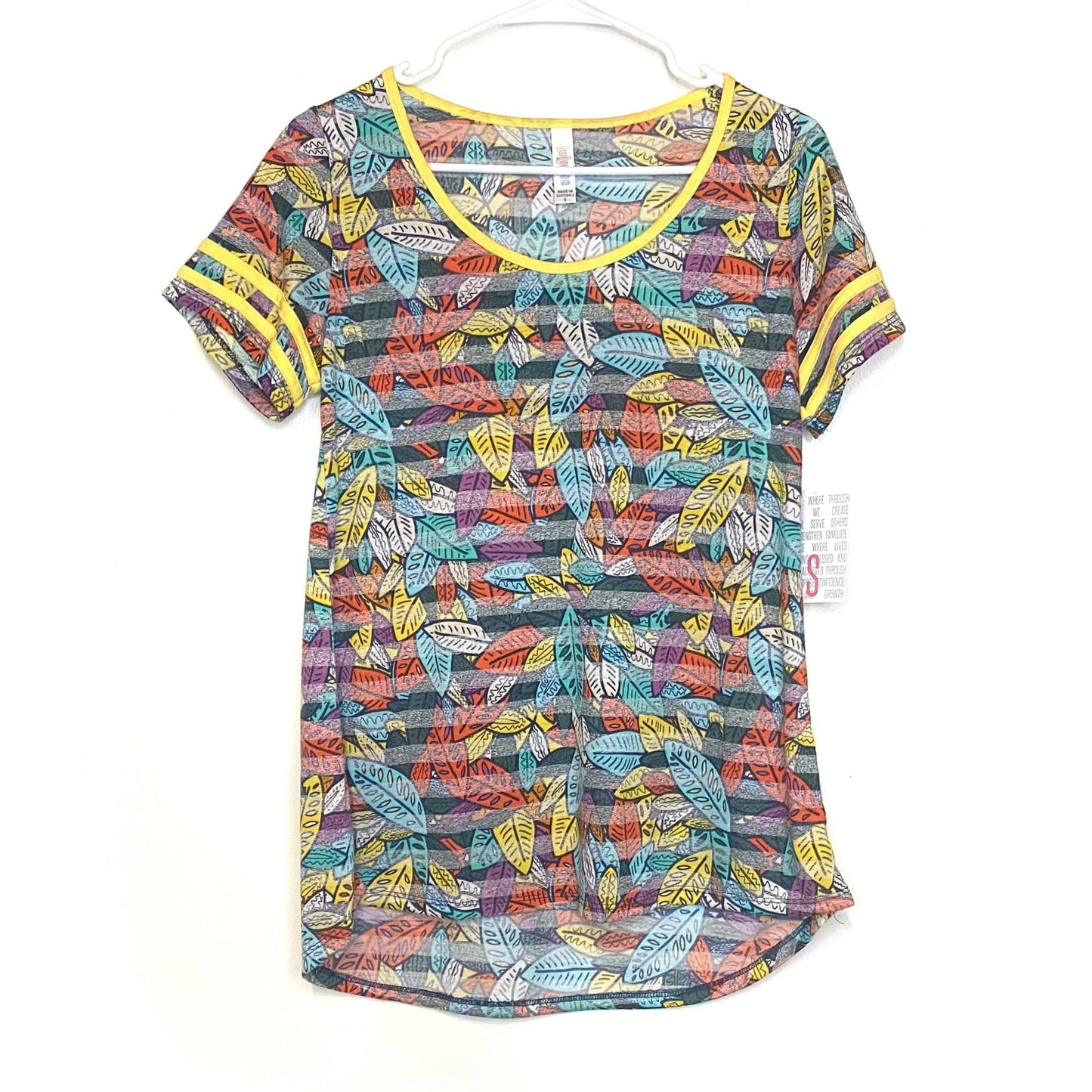 LuLaRoe Womens S Yellow/Green/Orange Classic T Striped Floral T-Shirt S/s NWT