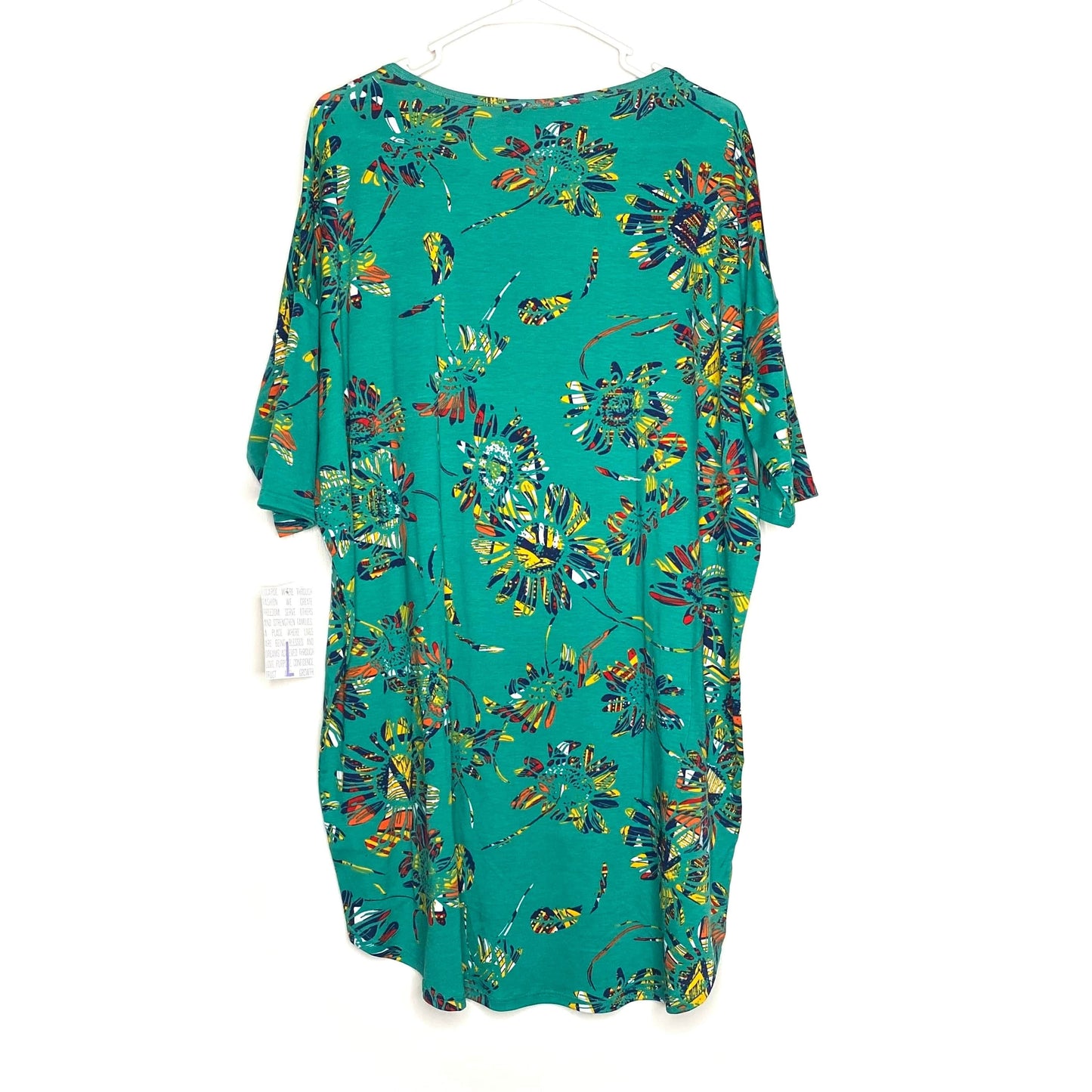 LuLaRoe | Feathers/Floral Irma S/s Tunic Top | Color: Green | Size: L | NWT