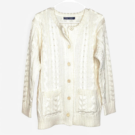 WoolOvers Women's White Wool Cardigan Sweater - Size M - Long Sleeve