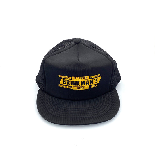 Vintage Brinkman’s Chevrolet Pontiac Black Foam Mesh Trucker Hat SnapBack OS Oldsmobile Buick