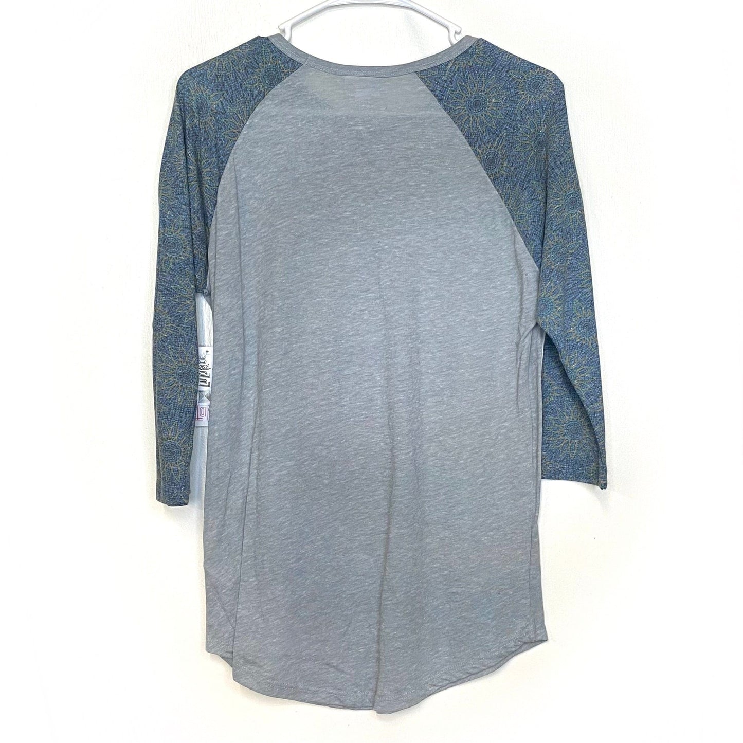 LuLaRoe Unisex S Heather Gray/Blue Randy Floral Raglan T-Shirt ¾ Sleeves NWT