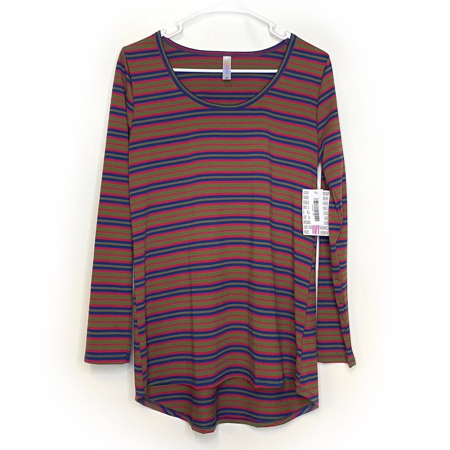 LuLaRoe Womens M Blue/Red/Green Lynnae Striped T-Shirt L/s NWT