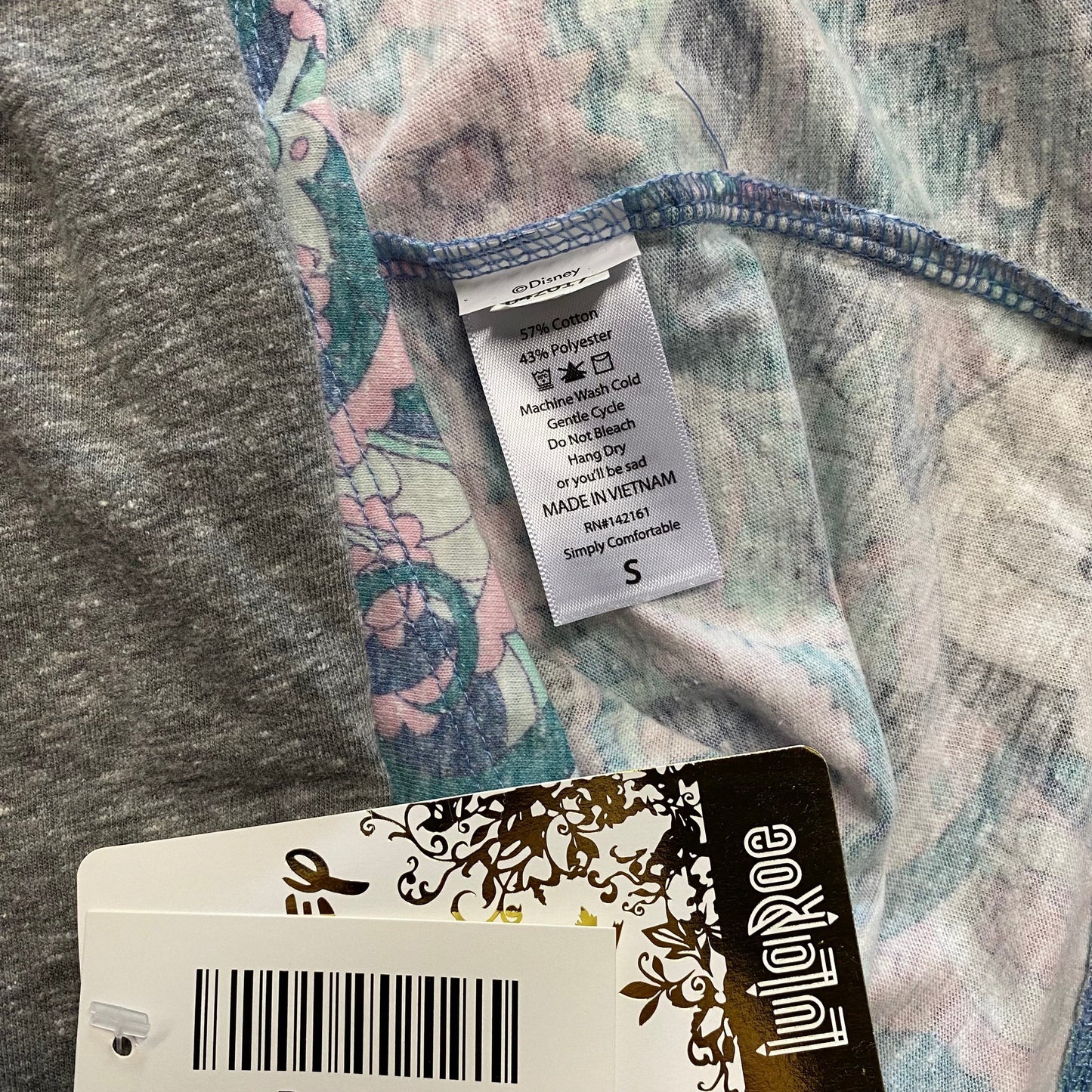 LuLaRoe Unisex S Heather Gray/Blue Randy Minnie Mouse Floral Raglan T-Shirt ¾ Sleeves NWT