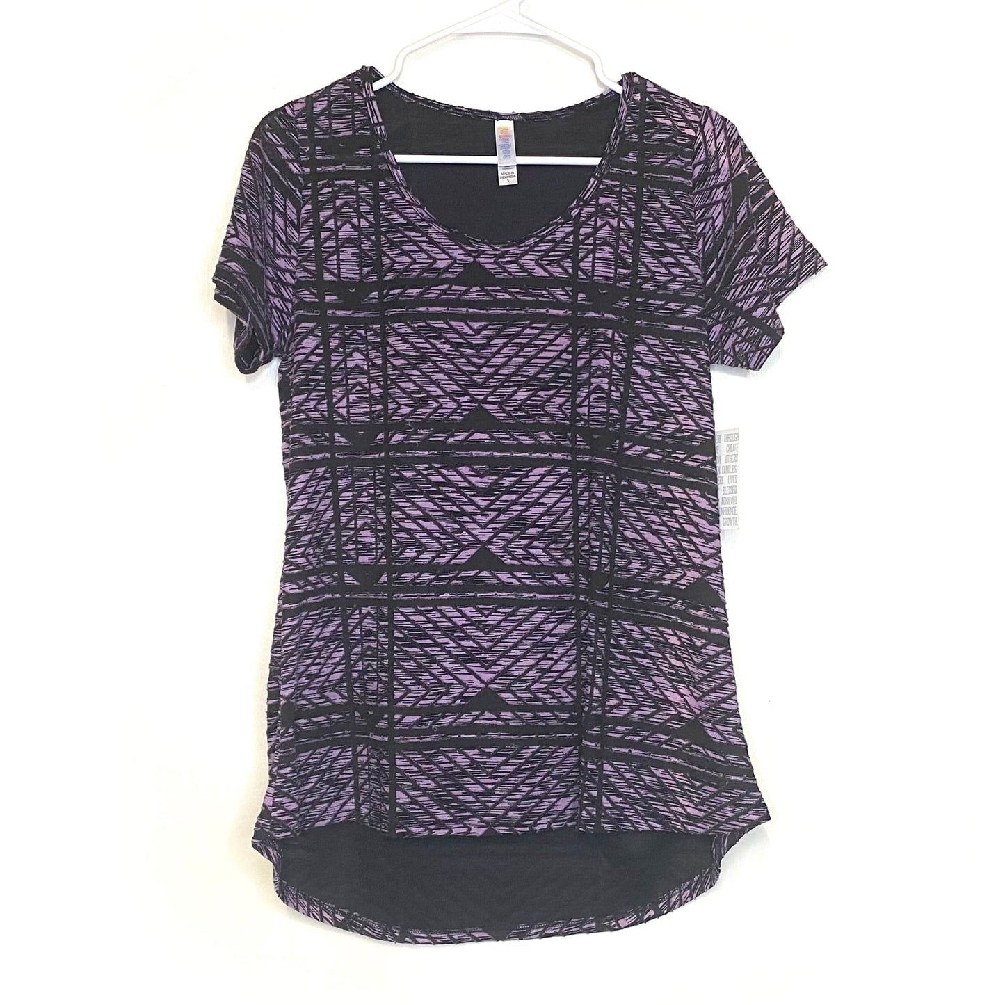 LuLaRoe Womens S Sheer Black/Purple Classic T Geometric T-Shirt S/s NWT