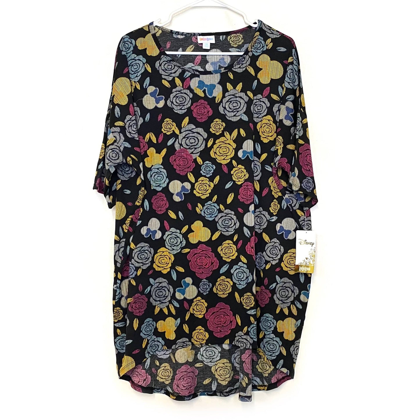LuLaRoe | Minnie Mouse Black Irma Tunic Floral Top | Size: 2XL | UNICORN | S/s | NWT