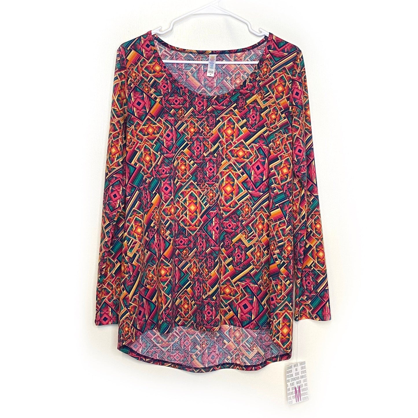 LuLaRoe Womens M Yellow/Green/Pink Lynnae Geometric T-Shirt L/s NWT