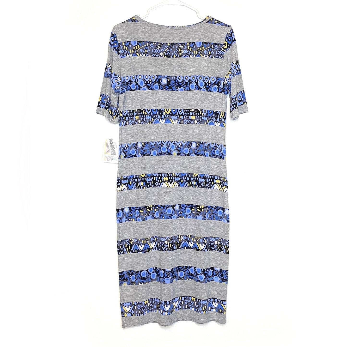 LuLaRoe Julia Bodycon Dress | L (12-14) | Blue/Gray | Floral | NWT