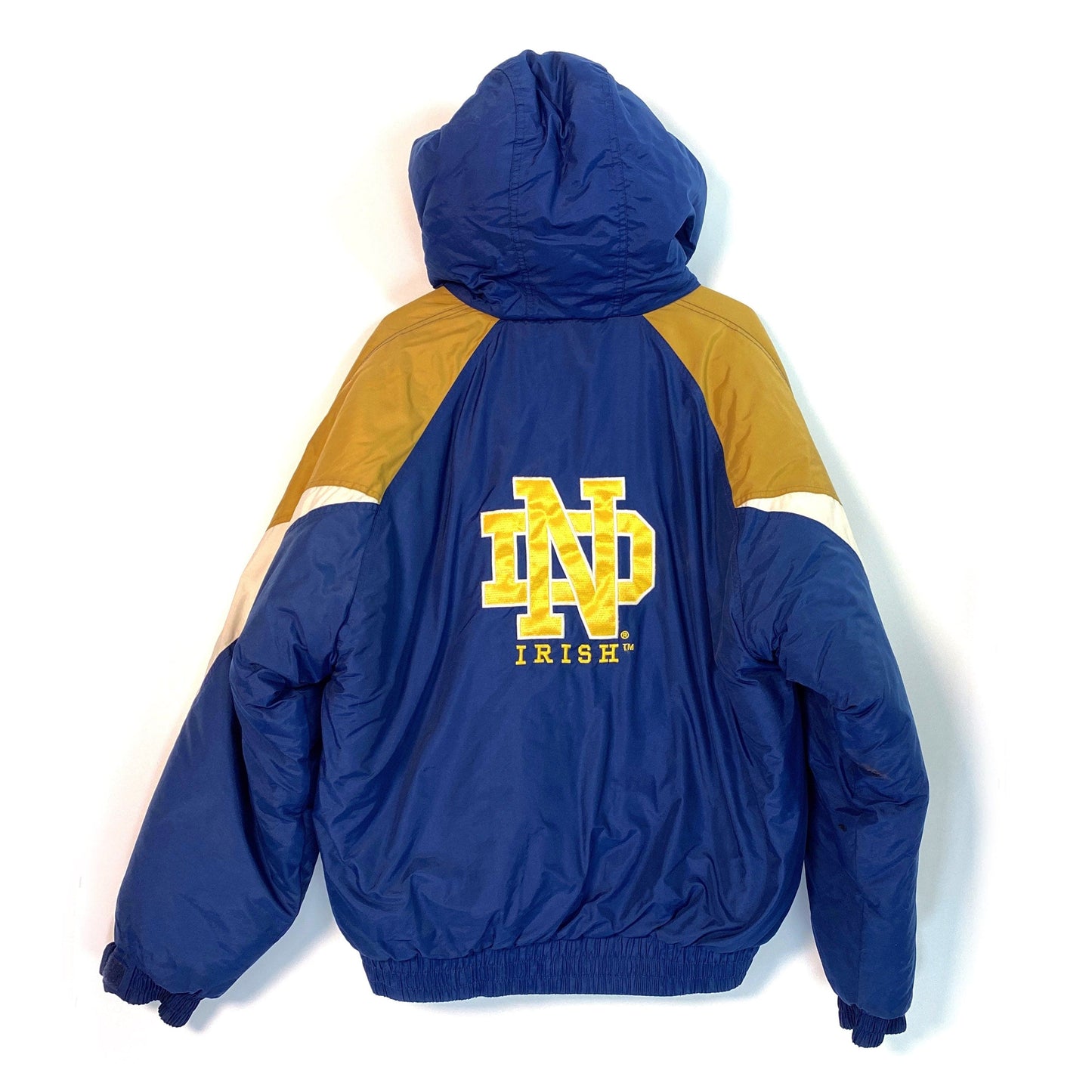 Phenom | Notre Dame “Fighting Irish” | Hooded Stadium Jacket | Size: L | Blue/Gold | EUC | Vintage