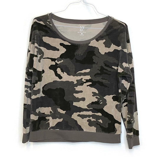 NY&C Womens Size L Green Camouflage Crew Neck Sweatshirt Soft L/s Pre-Owned