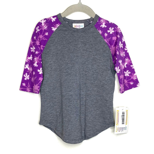 LuLaRoe Kids Unisex 2 Pink/Purple/Gray Sloan Heather/Floral Raglan T-Shirt 3/4 Sleeves NWT