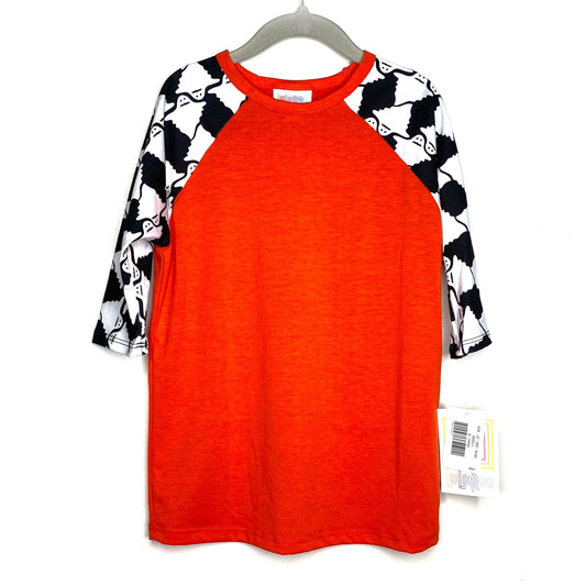 LuLaRoe Kids Unisex 6 Black/White/Orange Sloan Ghosts Raglan T-Shirt 3/4 Sleeves NWT