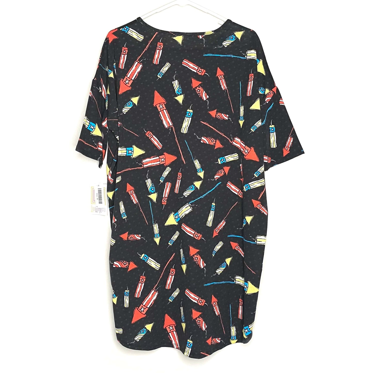 LuLaRoe | Fireworks Irma S/s Tunic Top | Color: Charcoal Gray/Multicolor | Size: M | NWT