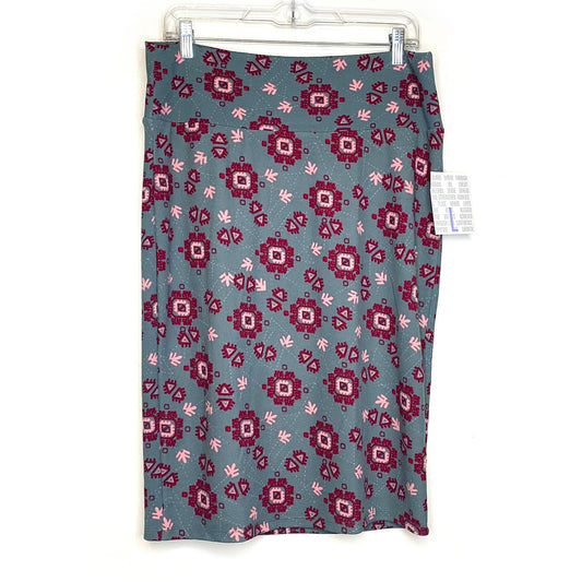 LuLaRoe Womens L (14-16) Sage Pink/Red/Green Cassie Abstract Skirt NWT
