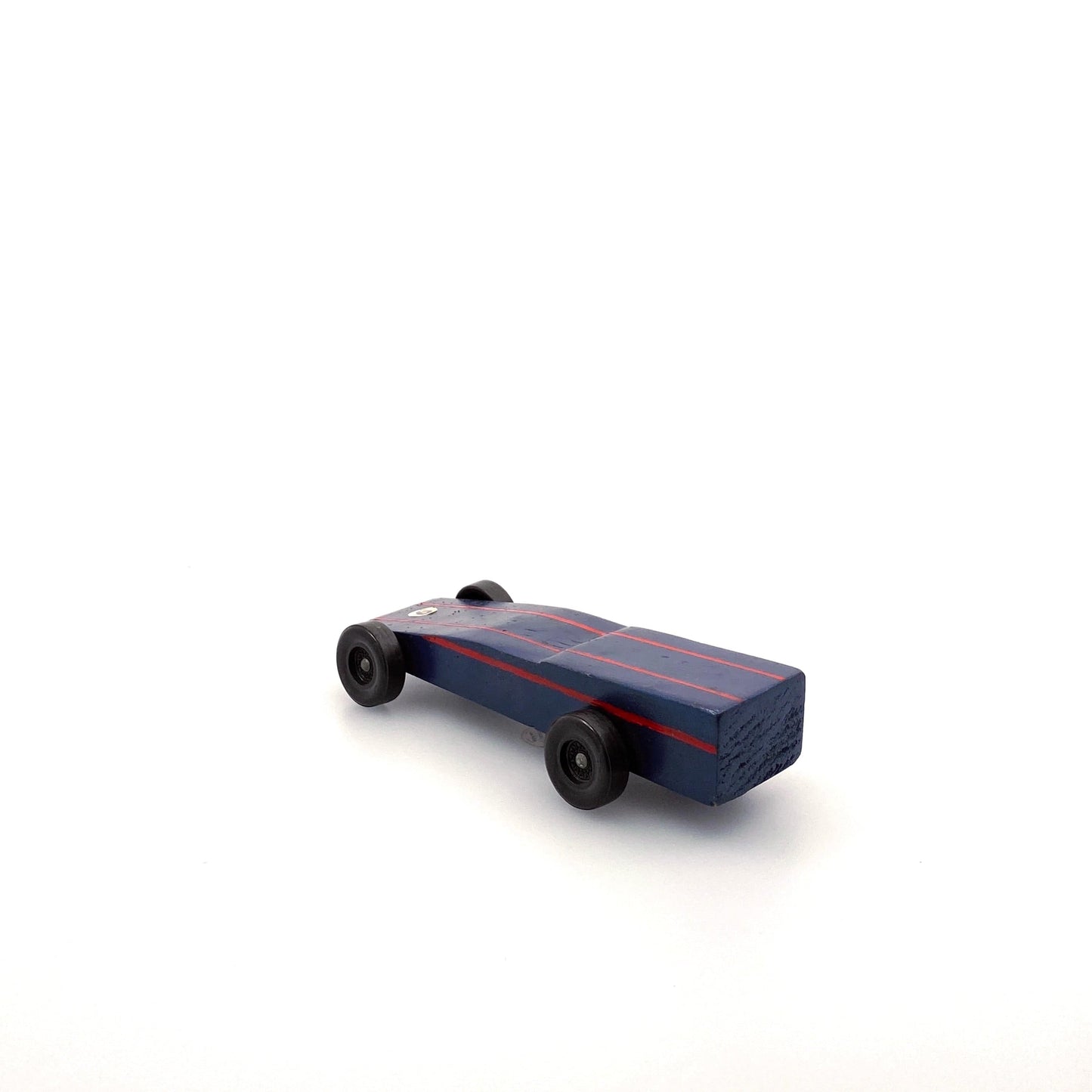 Vintage Pinewood Derby Car Wood Blue Red Stripes Pre-Owned