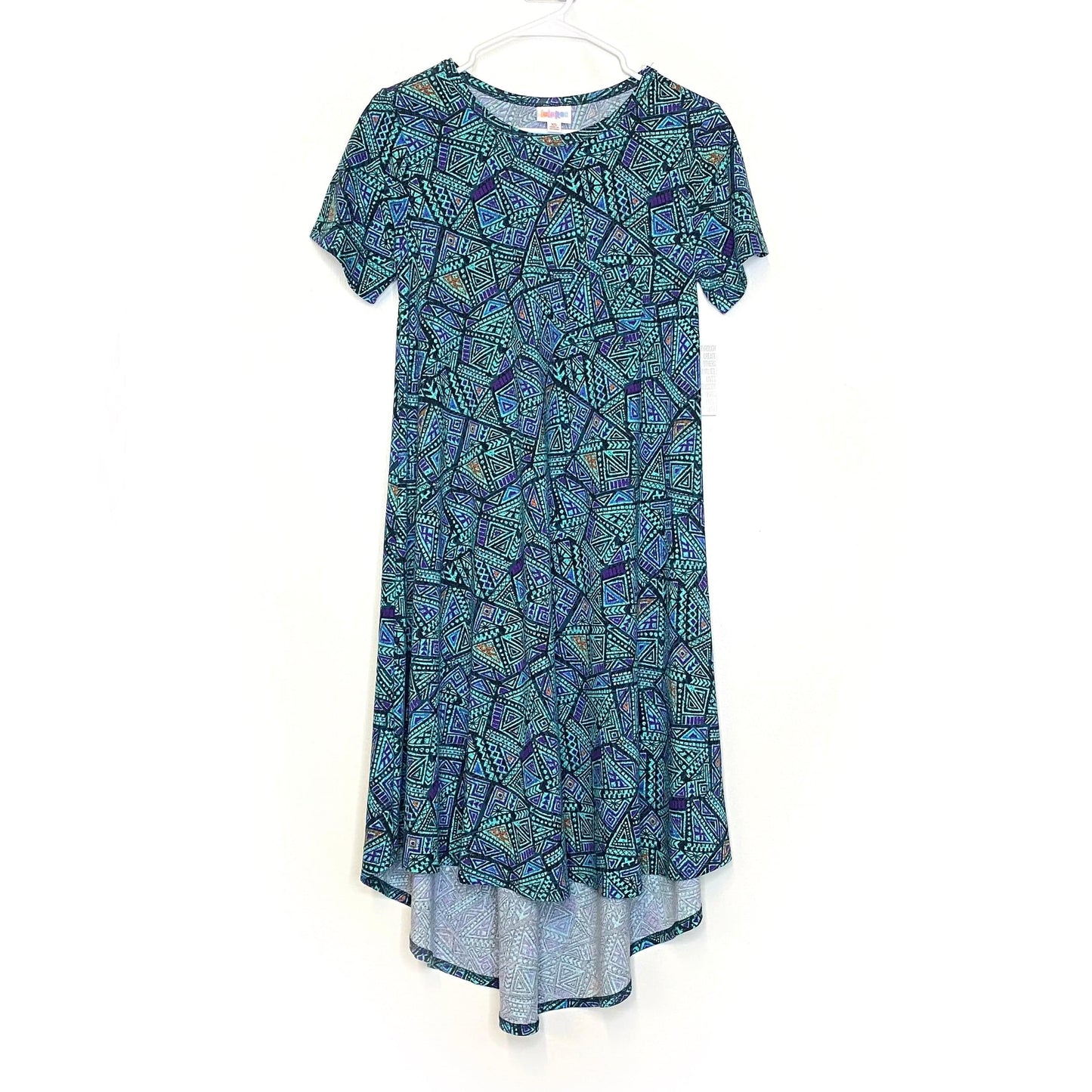 LuLaRoe Womens XS Purple/Green Carly Geometric Swing S/s NWT
