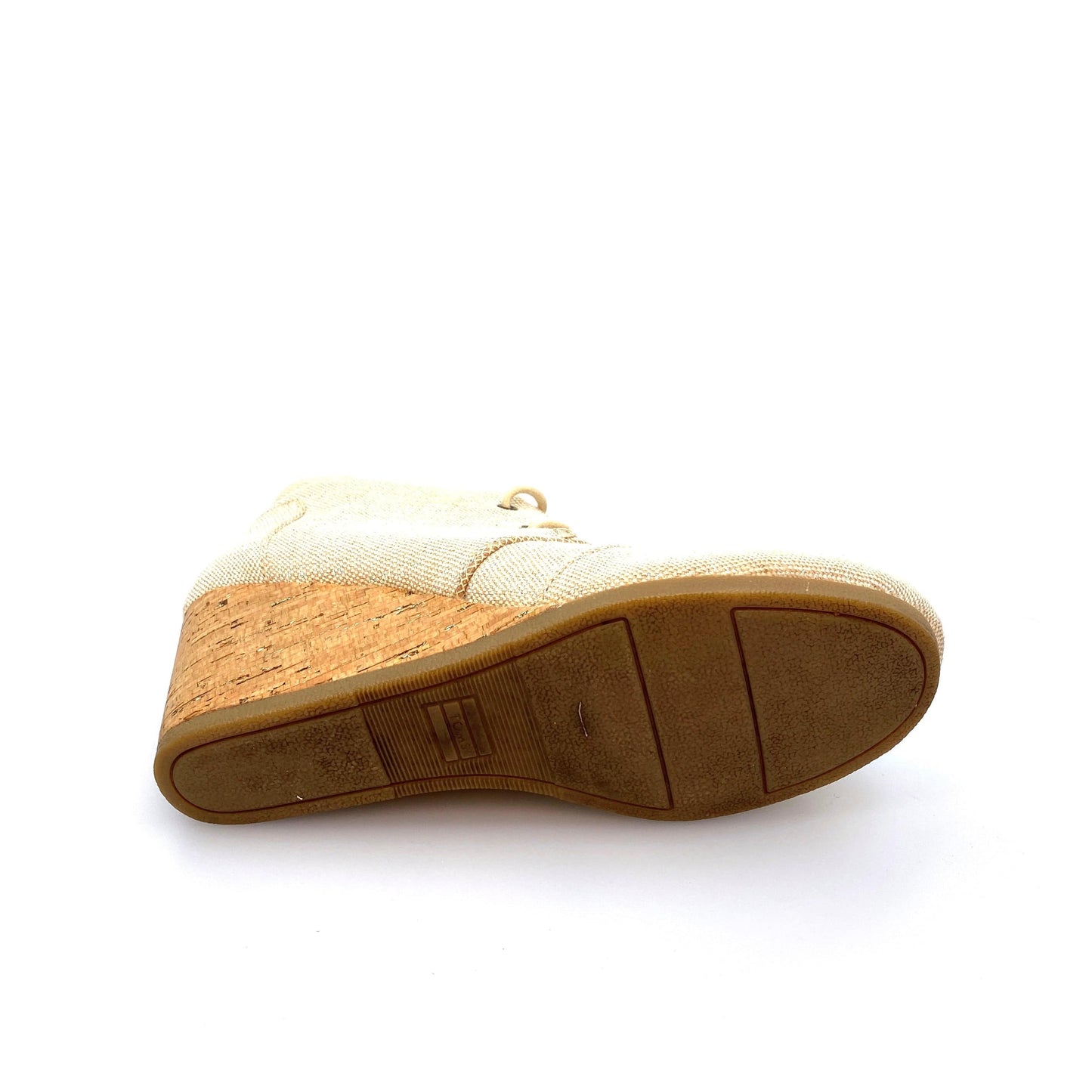 Toms Womens Desert Wedge Ankle Bootie Silver-Beige Canvas Cork Lace-Up