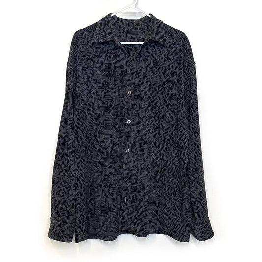GUESS Mens Size XXL Gray “Circuitry” Lined Button-Up Shirt L/s Vintage & RARE