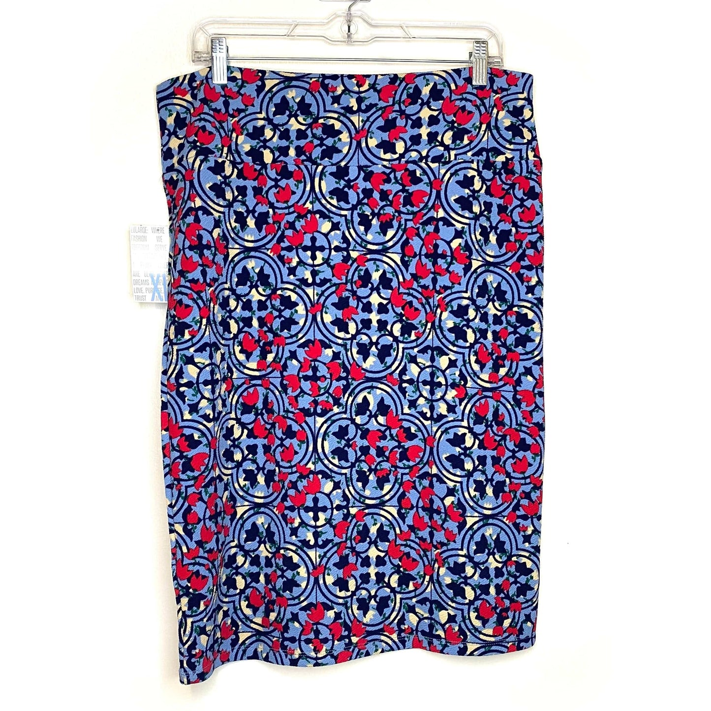 LuLaRoe Cassie Pencil Skirt | XL (18-20) | Red/White/Blue | Floral | NWT