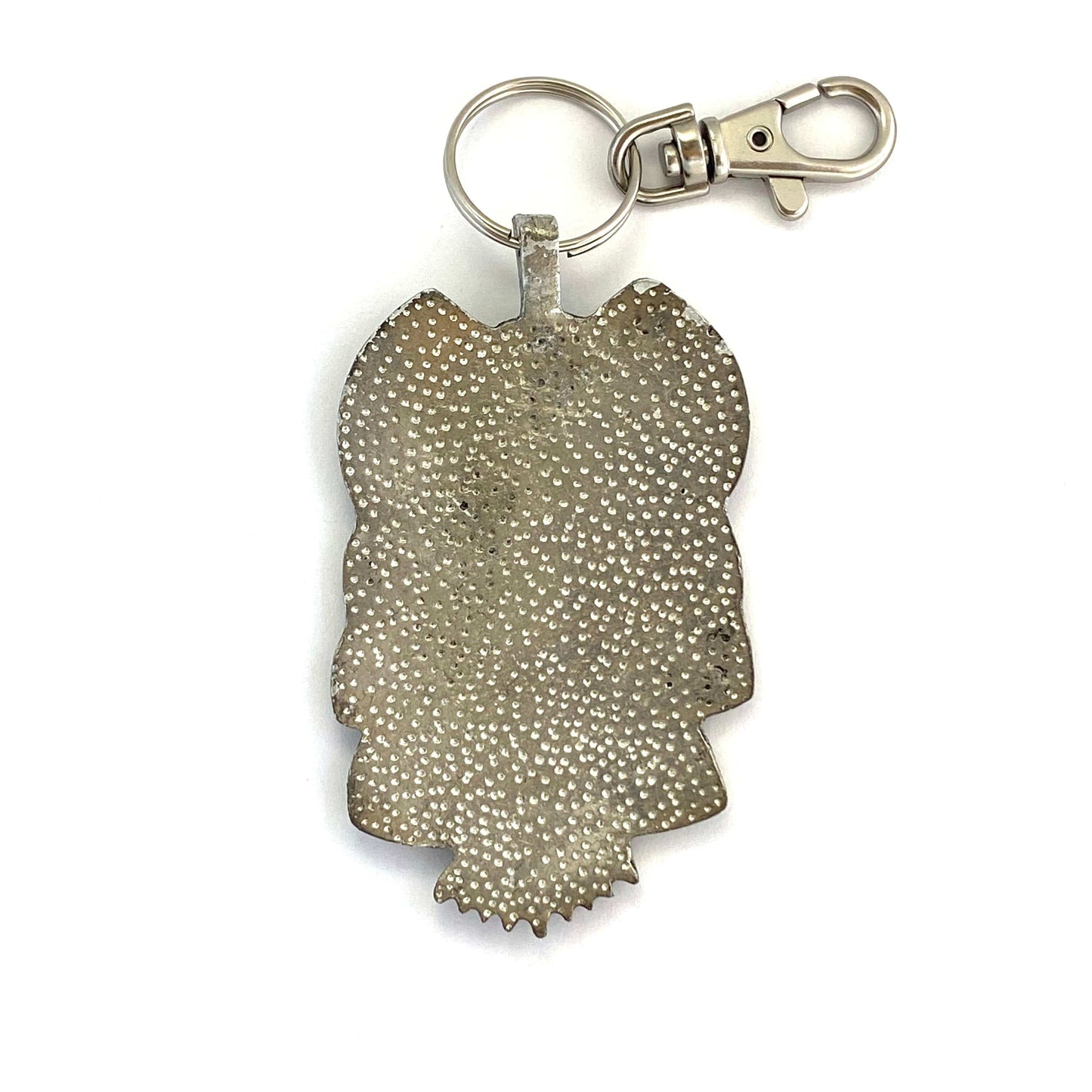 Metal Owl Keychain Large Pendant Charm Key Ring Silvertone