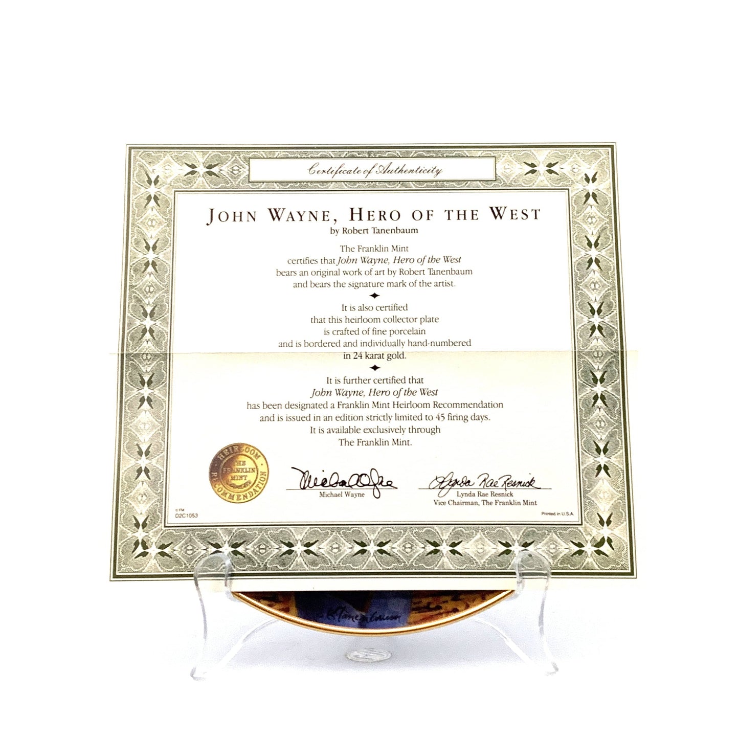 John Wayne | Hero Of The West | Franklin Mint Collectors Plates Series | 8 in.