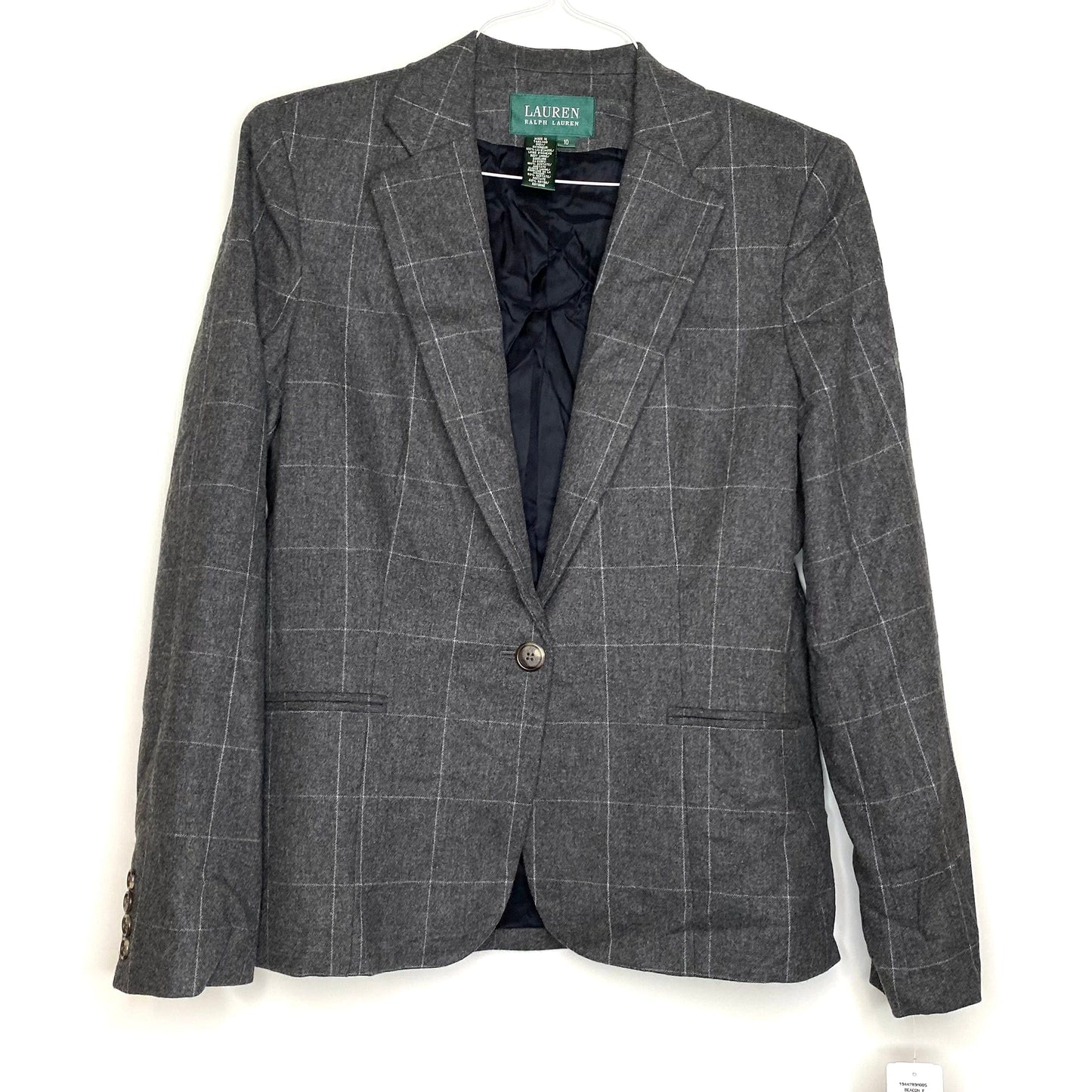Ralph Lauren Womens Size 10 Wool Blazer Jacket Gray Box Check NWT