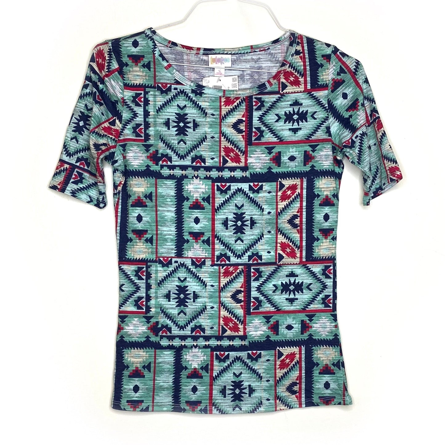 LuLaRoe Womens S Red/Blue/Green Gigi Southwestern T-Shirt 1/2 Sleeves NWT