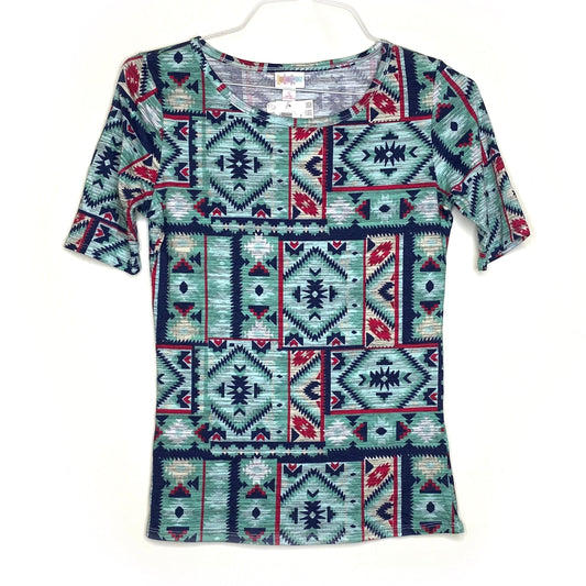 LuLaRoe Womens S Red/Blue/Green Gigi Southwestern T-Shirt 1/2 Sleeves NWT