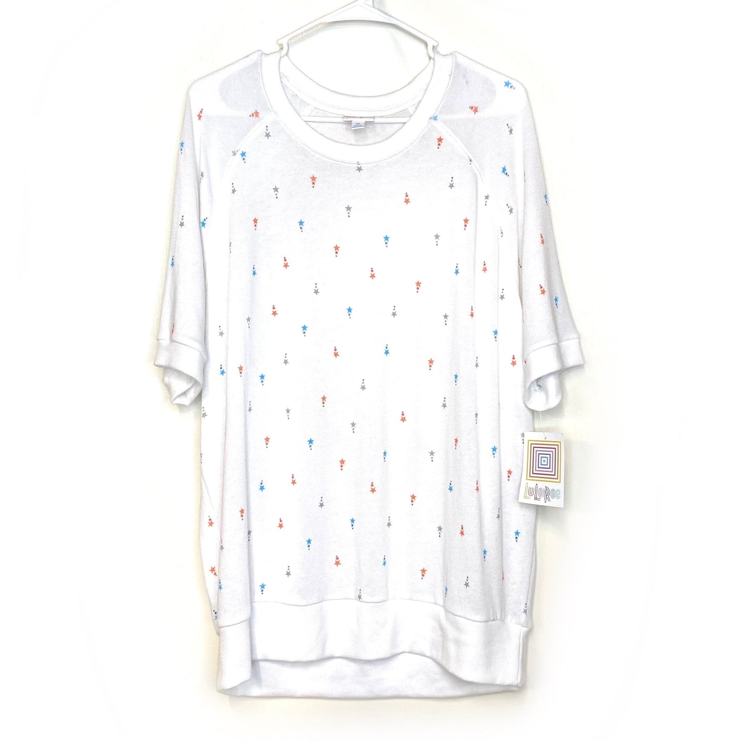 LuLaRoe Womens XL ‘Jane’ White S/s Top Stars - Ultra-Soft Terry NWT