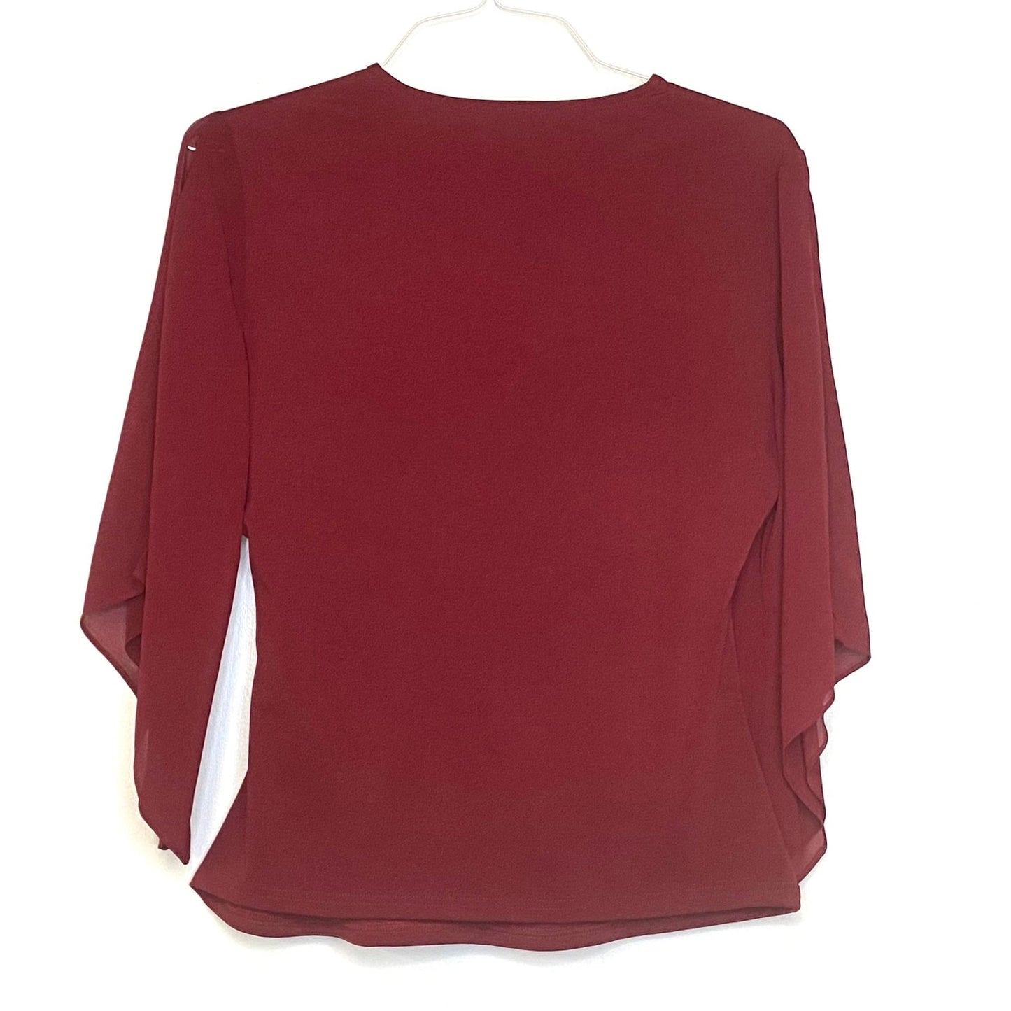 Grace Karin Women’s Wrap Top - Flowy Sleeves - Elegant Burgundy - Size Large