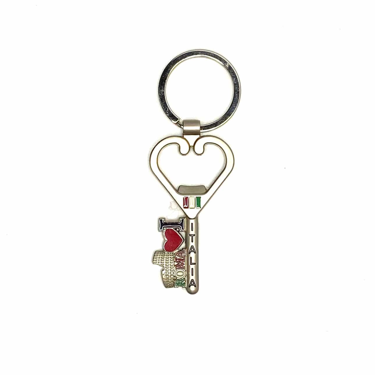 Italia “I Love Roma” Souvenir Keychain Key Ring Metal Silver Pre-Owned