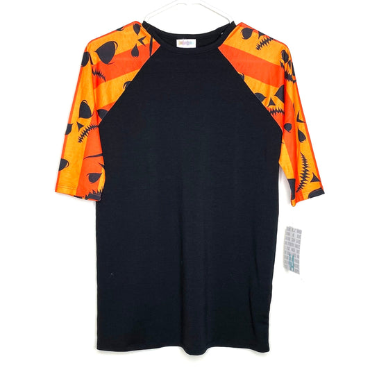 LuLaRoe Kids Unisex 14 Orange/Black Sloan Jack-O-Lanterns Raglan T-Shirt 3/4 Sleeves NWT