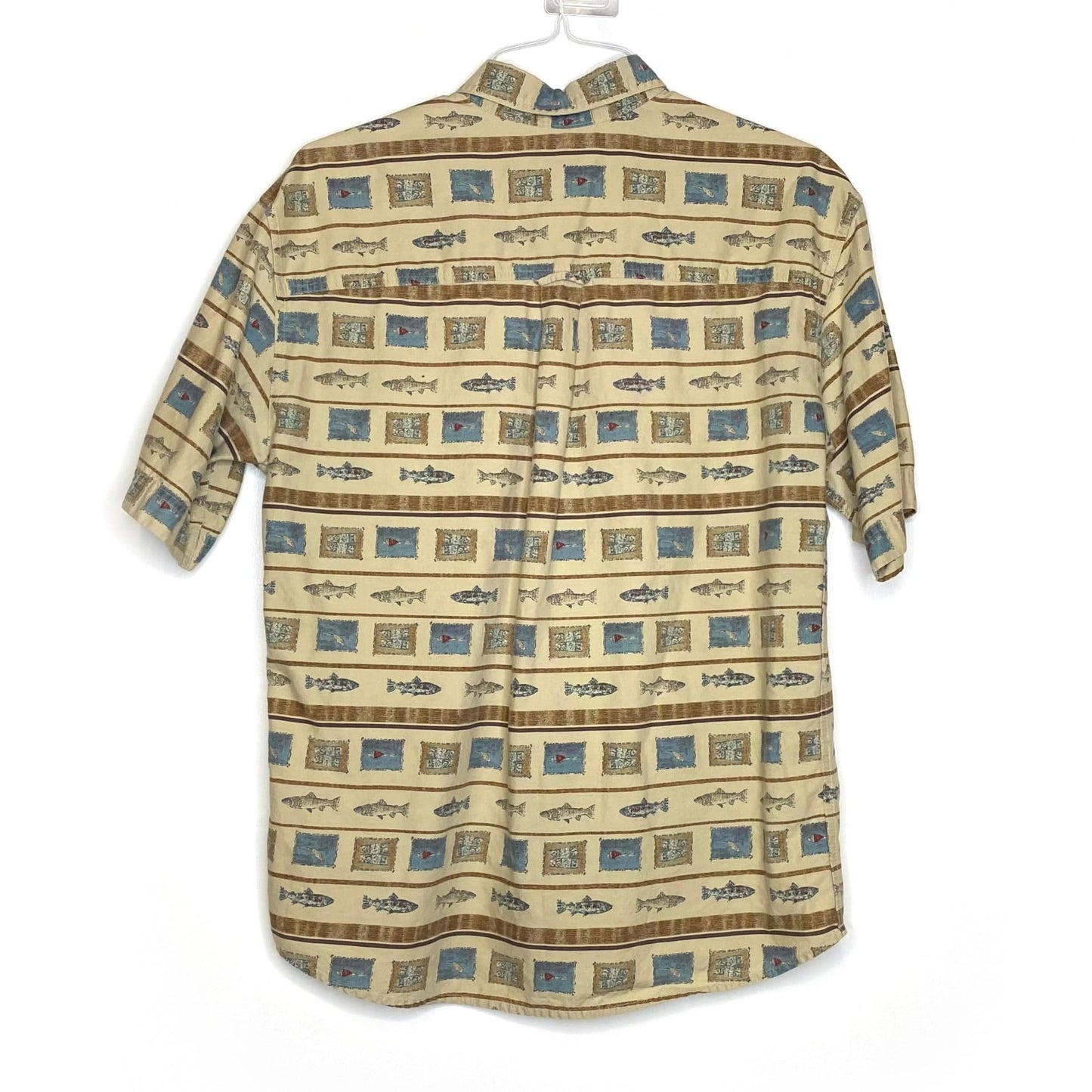 Woolrich Mens Size M Beige/Multicolor Trophy Fish Button-Up Shirt S/s Pre-Owned