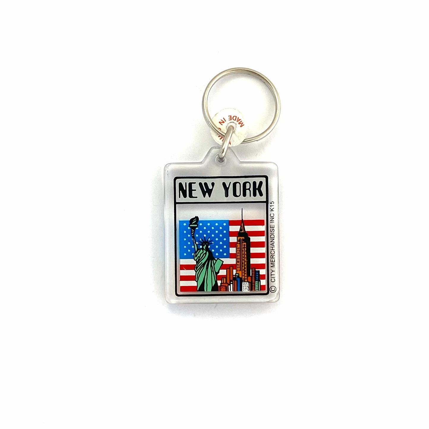 Vintage New York City Travel Souvenir Keychain Key Ring Rectangular Clear Acrylic