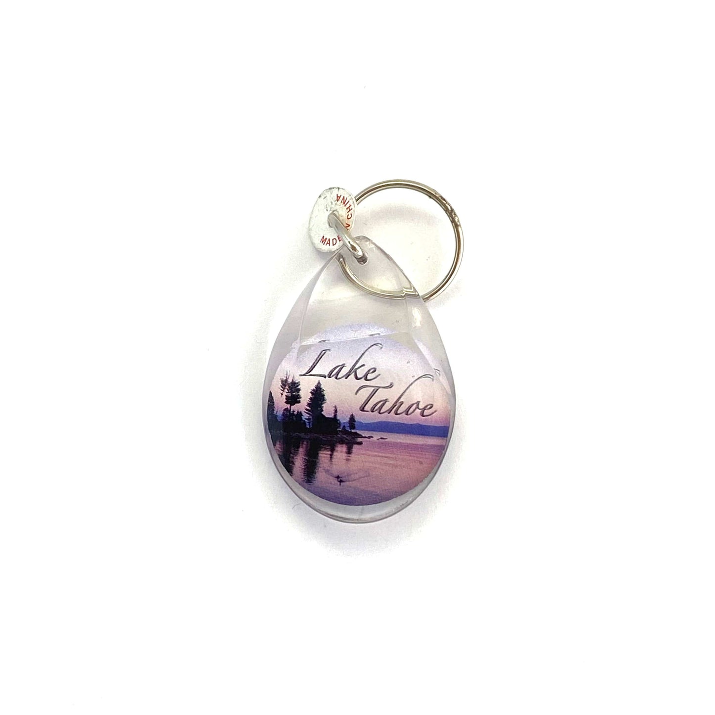 Vintage Lake Tahoe Travel Souvenir Keychain Key Ring Teardrop Clear Acrylic