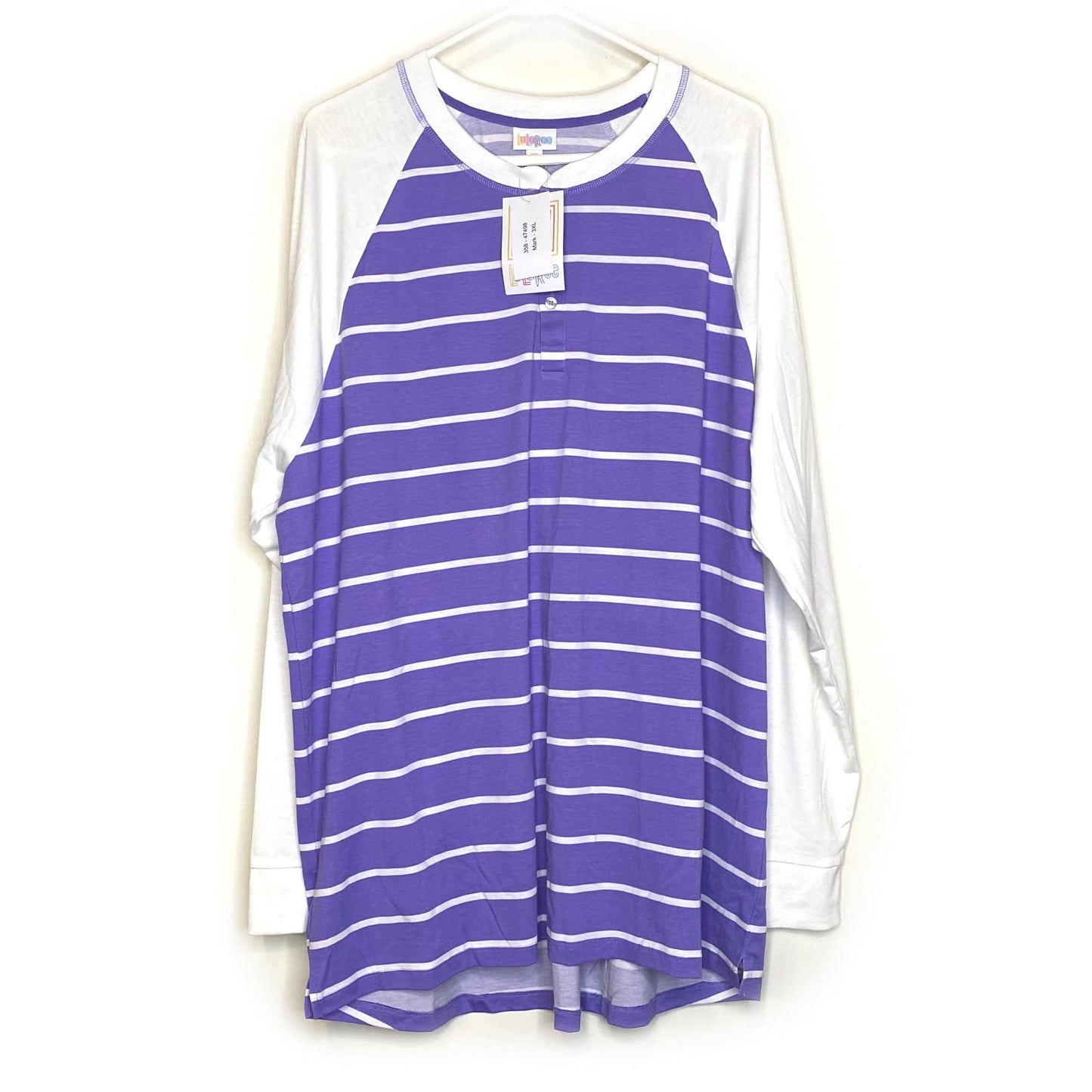 LuLaRoe | Striped Henley Top | Color: White/Purple Mark | Size: 3XL | Unisex | L/s | NWT