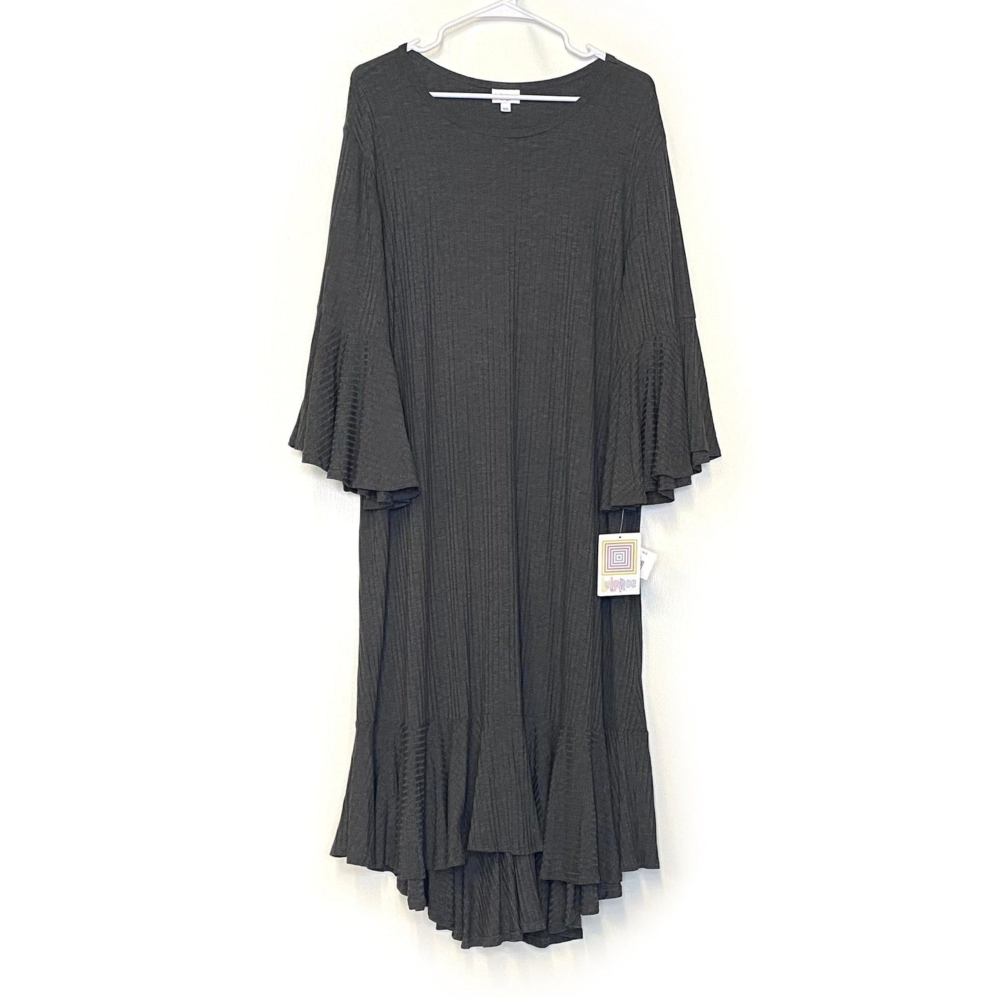 LuLaRoe | Pebble Gray Maurine Ribbed Hi-Lo Dress | Size: 3XL | ¾ Bell Sleeves | NWT