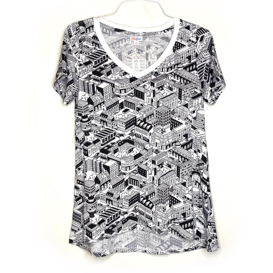 LuLaRoe Womens S White/Black Christy T Cityscape T-Shirt S/s NWT