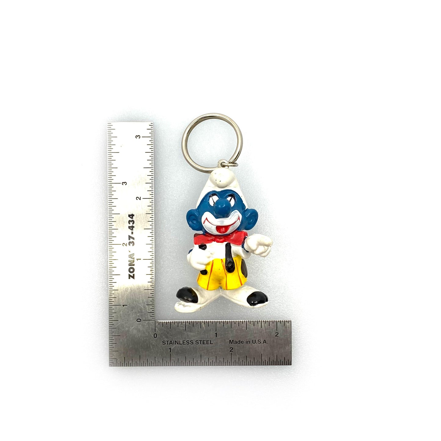 Vintage 1978 Schleich Toys Clown Smurf Figurine Keychain Key Ring Pre-Owned