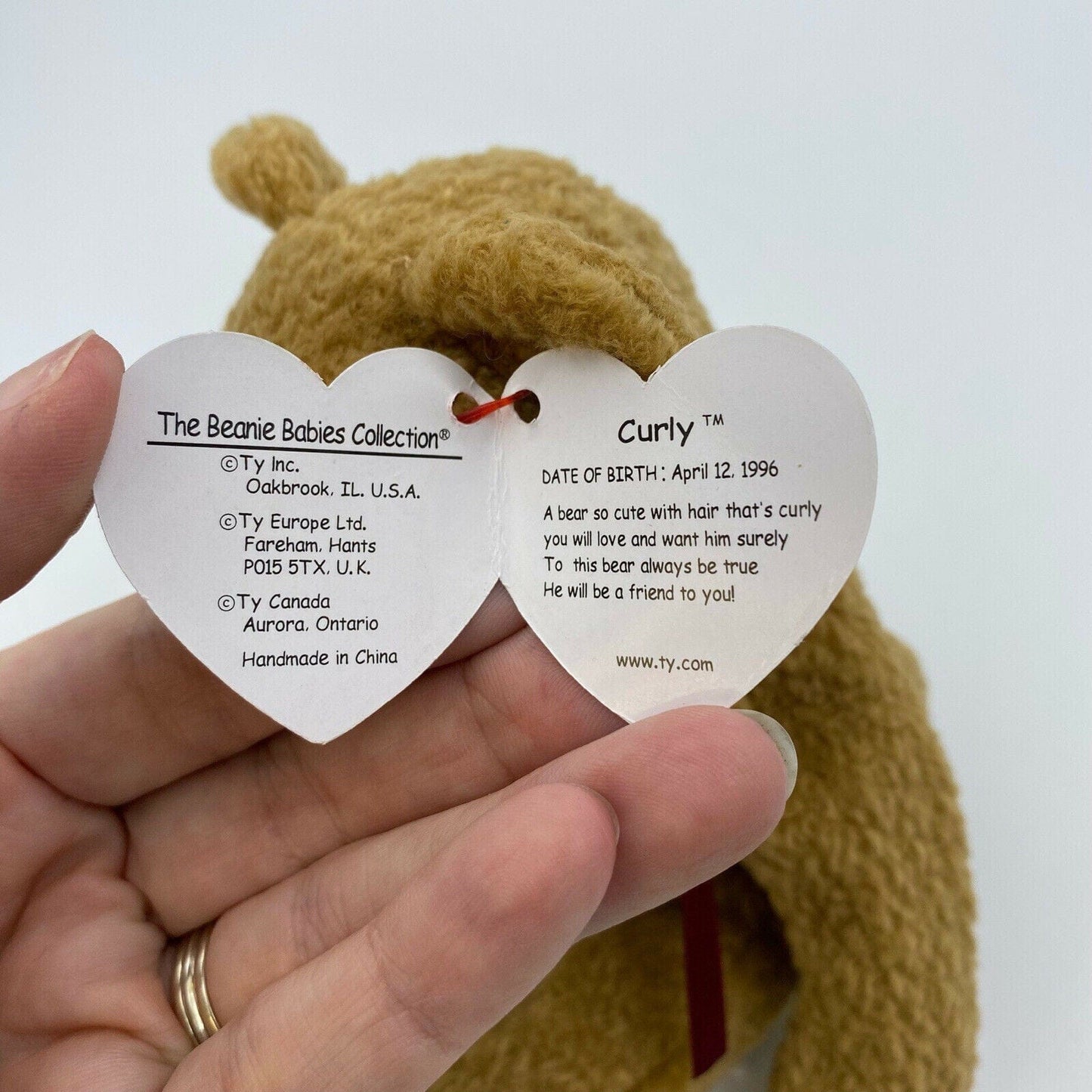 Ty Original Beanie Babies “Curly” The Bear 1993 W/ Brown Nose Tag Errors